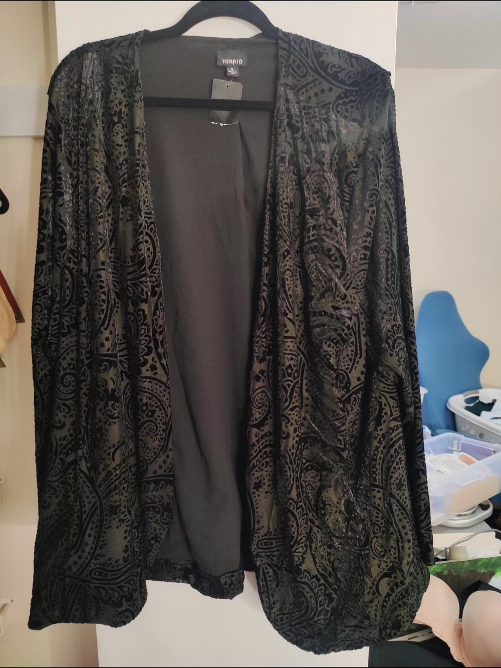 Torrid Black Velvet Burnout Open Front Blazer - 5X